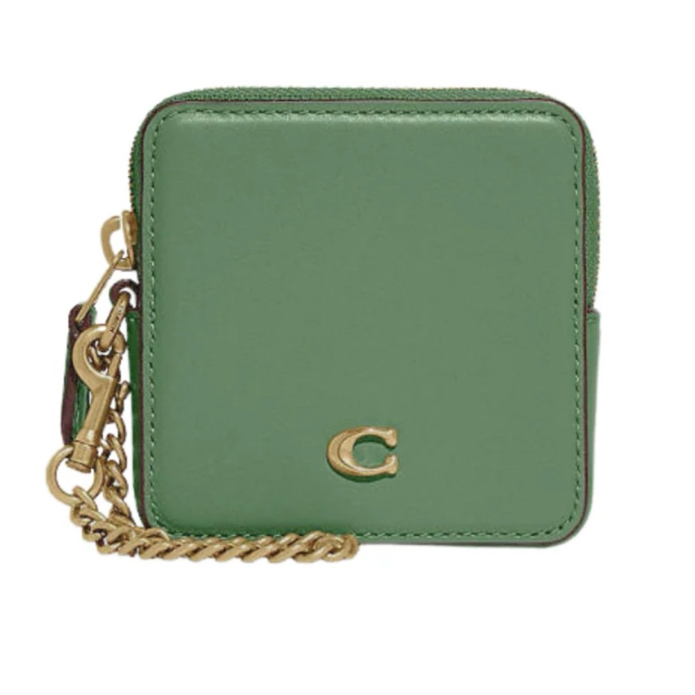 Coach Green Wristlet with Gold Chain